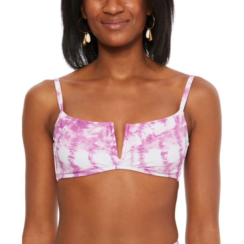 NWT Bar III Summer Stripes V-Wire Bikini Top Purple Fuchsia SIZE SMALL
